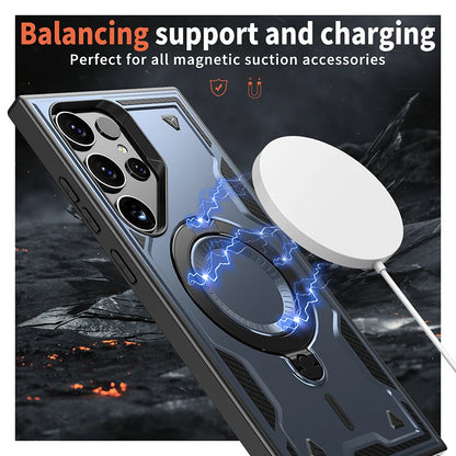 For Magsafe Magnetic 360°Rotat Metal Car Bracket Armor Phone Case For Samsung S26 Ultra S26 Plus S26 Hard PC+Soft TPU Back Cover