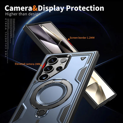 For Magsafe Magnetic 360°Rotat Metal Car Bracket Armor Phone Case For Samsung S26 Ultra S26 Plus S26 Hard PC+Soft TPU Back Cover
