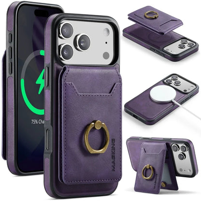 Ring Leather For Magsafe Wallet Phone Case for iPhone 17 Pro Max 17E 16 16E 15 Plus 14 13 12 Card Slots Holder Cover Hoesje Etui