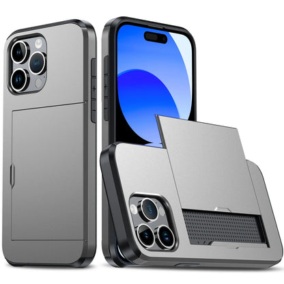 Case For iPhone 17 Pro Max 16 Pro Max 17e 15 14 13 12 11 Wallet Card Holder Slide Slot Slim Hard PC Heavy Duty Protective Covers