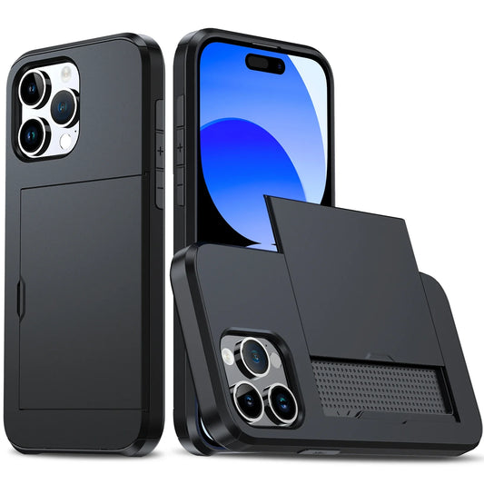 Case For iPhone 17 Pro Max 16 Pro Max 17e 15 14 13 12 11 Wallet Card Holder Slide Slot Slim Hard PC Heavy Duty Protective Covers