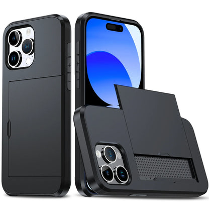 Case For iPhone 17 Pro Max 16 Pro Max 17e 15 14 13 12 11 Wallet Card Holder Slide Slot Slim Hard PC Heavy Duty Protective Covers