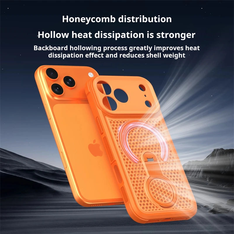 360° Rotating Ring Holder Magnetic Mesh Heat Dissipation Case for iPhone 16 15 14 13 12 11 17 Pro Max Air Plus For Magsafe Cover