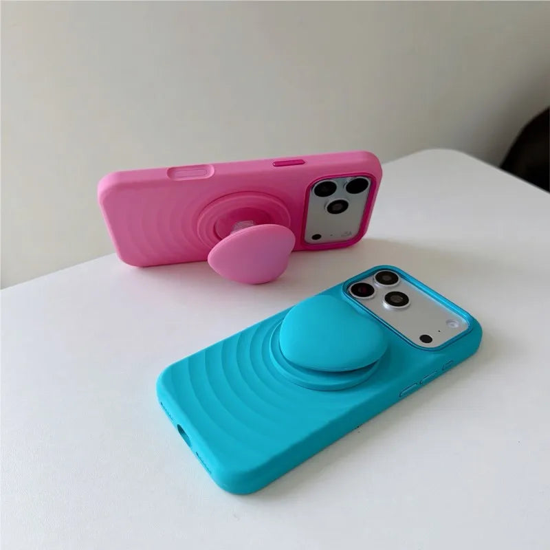 Water Ripple Silicone For Magsafe Wireless Charge Magnetic Holder Phone Case For iPhone 17 16 15 Pro Max Metal Frame Soft Cover