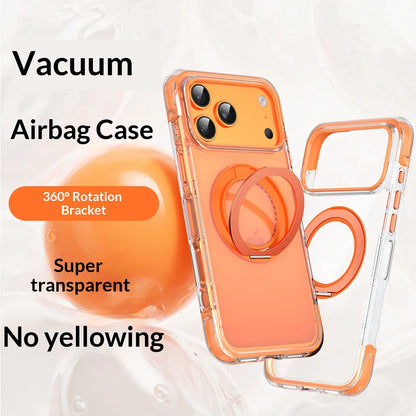 Real Airbag Anti-knock for Magsafe Case for iPhone 17 15 16 Pro Max 17Pro Transparent Back Metal Rotating Bracket Stand Cover