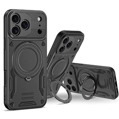For Magsafe Magnetic Wireless Charging 360°Rotating Metal Stand Armored Phone Case For iPhone 16 15 11 12 13 14 17 Pro Max Cover