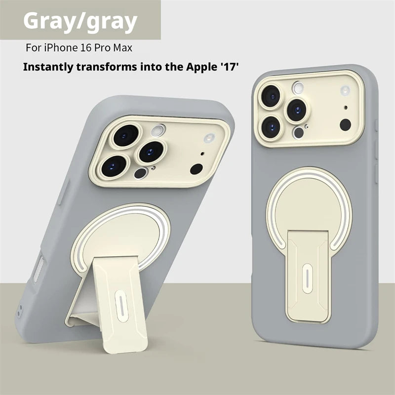 Luxury For Magsafe Magnetic Invisible Fold Bracket Matte Case For iPhone 17 16 15 14 Plus 11 12 13 Pro Max Lens Protective Cover