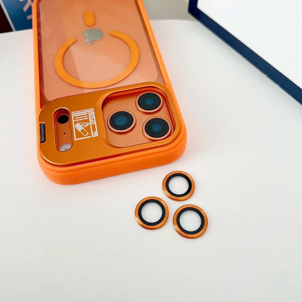 For Magsafe Holder Phone Case For iPhone 17 Air 16 15 Pro Max Plus Lens protective Large Window Transparent Magnetic Lens Cover