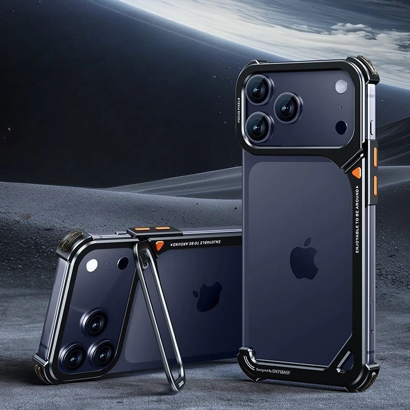 Oatsbasf 9-Shaped Phone Case for iPhone 17 Pro Max/Pro/Air with Stand Metal Frameless Magsafe Minimalist Bumper Shockproof Cover