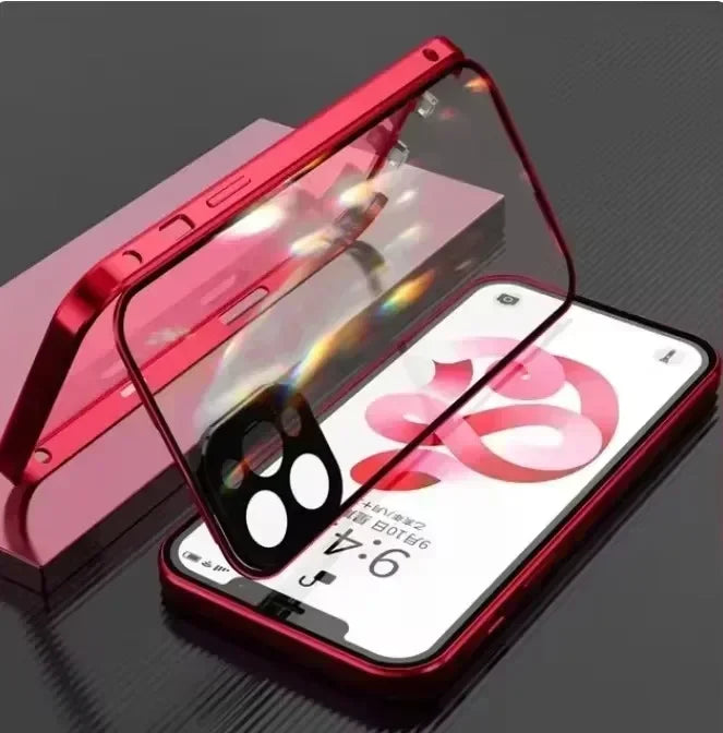 Metal Magnetic Double-Sided Buckle Glass Case For iPhone 16 15 14 13 12 Pro Max Plus 360° Full Cover Protection Shockproof Cover