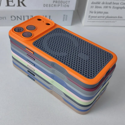 Luxury Armor Shockproof Heat Dissipation Mesh Phone Case For iPhone 17 16 15 14 Plus 13 12 Pro Max Lens Protect Matte Hard Cover