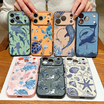 Whale Patterned Magnetic Case For iPhone 17 16 15 14 13 Pro Max For Magsafe Wireless Charge Shockproof Lens Protect Phone Cover