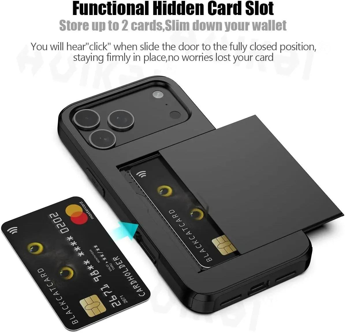 Case For iPhone 17 Pro Max 16 Pro Max 17e 15 14 13 12 11 Wallet Card Holder Slide Slot Slim Hard PC Heavy Duty Protective Covers