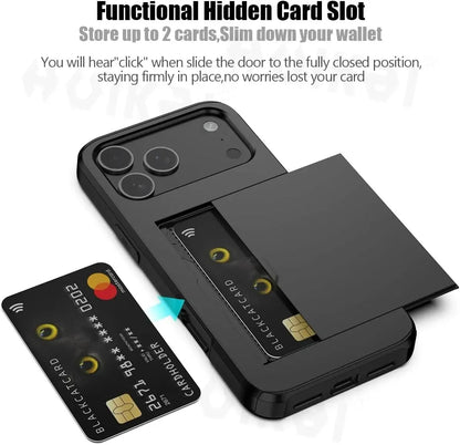 Case For iPhone 17 Pro Max 16 Pro Max 17e 15 14 13 12 11 Wallet Card Holder Slide Slot Slim Hard PC Heavy Duty Protective Covers