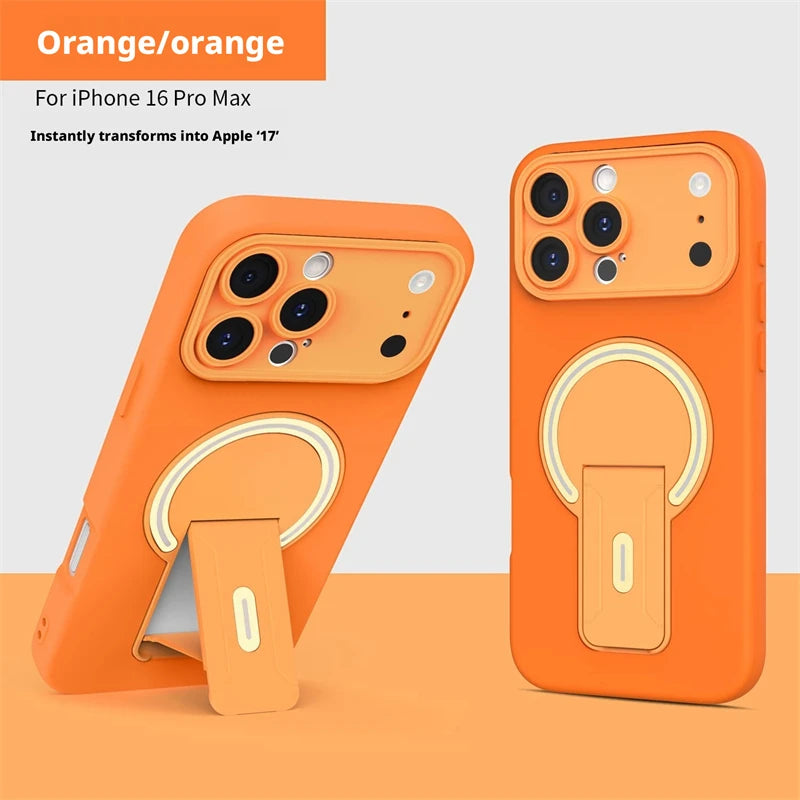 Luxury For Magsafe Magnetic Invisible Fold Bracket Matte Case For iPhone 17 16 15 14 Plus 11 12 13 Pro Max Lens Protective Cover