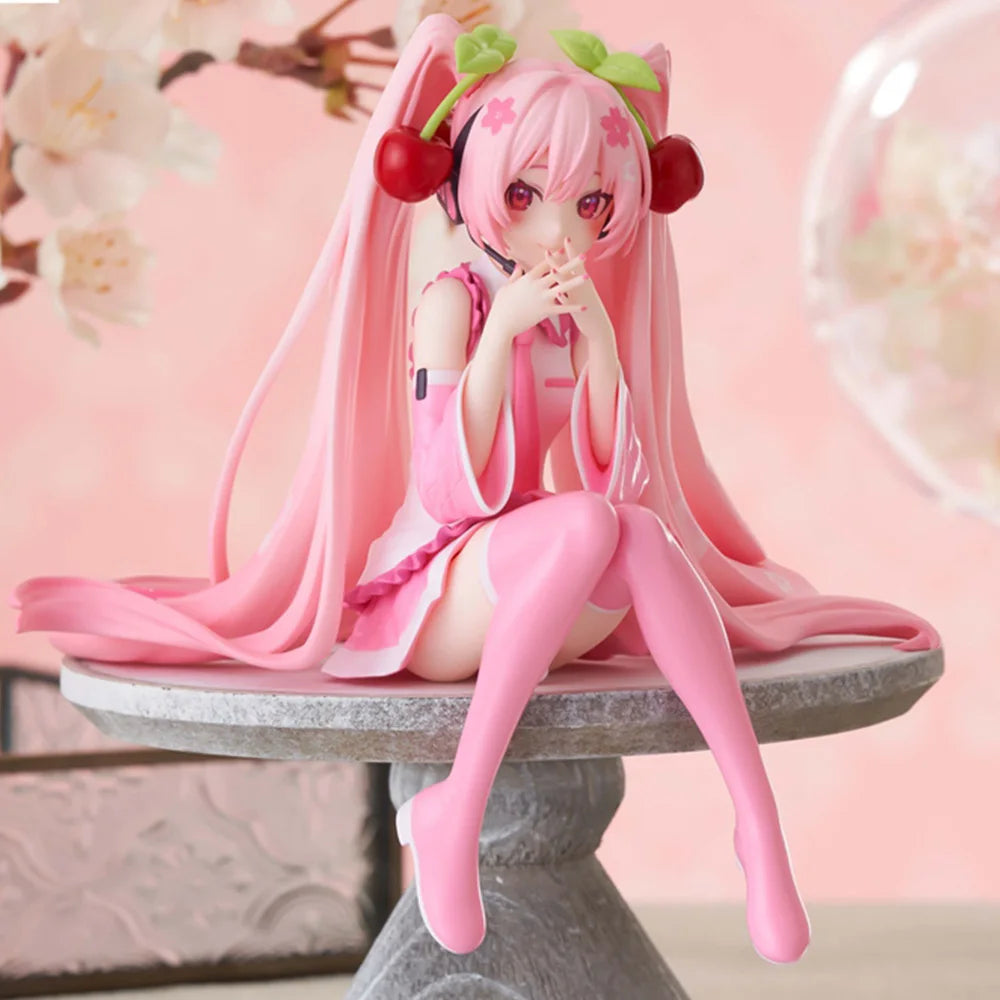 Hatsune Miku Anime Figure Pink Dress Model Action Figures Toys Cherry Pink PVC Cherry Blossom Decoration Collect Model Gifts