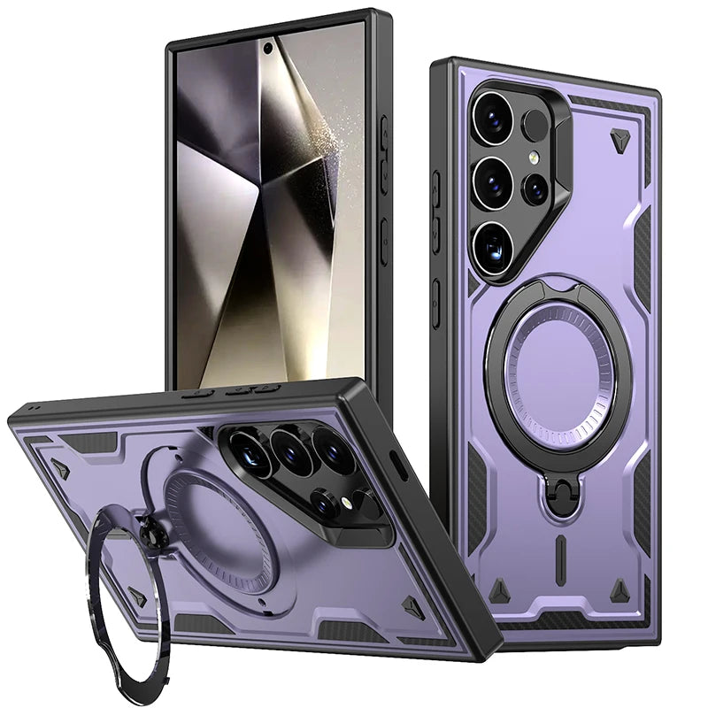 For Magsafe Magnetic 360°Rotat Metal Car Bracket Armor Phone Case For Samsung S26 Ultra S26 Plus S26 Hard PC+Soft TPU Back Cover