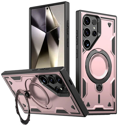 For Magsafe Magnetic 360°Rotat Metal Car Bracket Armor Phone Case For Samsung S26 Ultra S26 Plus S26 Hard PC+Soft TPU Back Cover