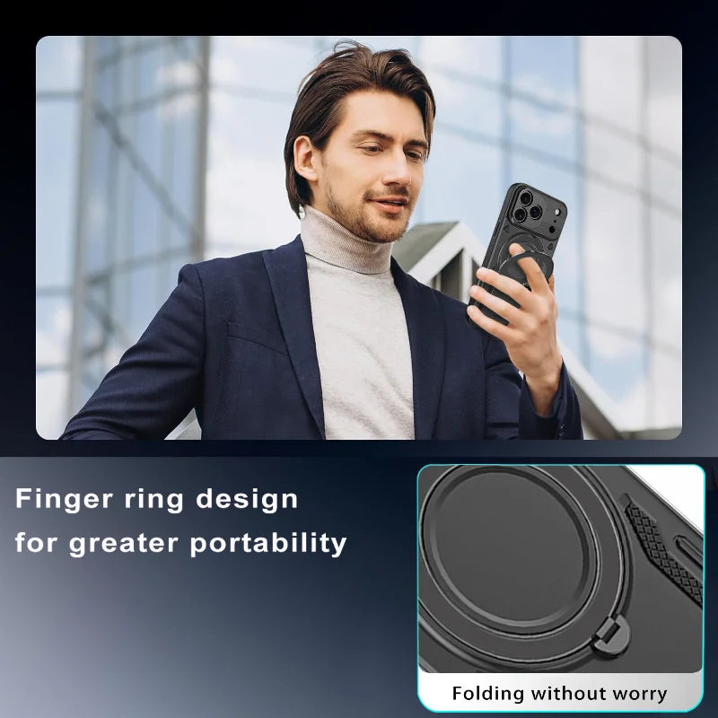 For Magsafe Magnetic Wireless Charging 360°Rotating Metal Stand Armored Phone Case For iPhone 16 15 11 12 13 14 17 Pro Max Cover