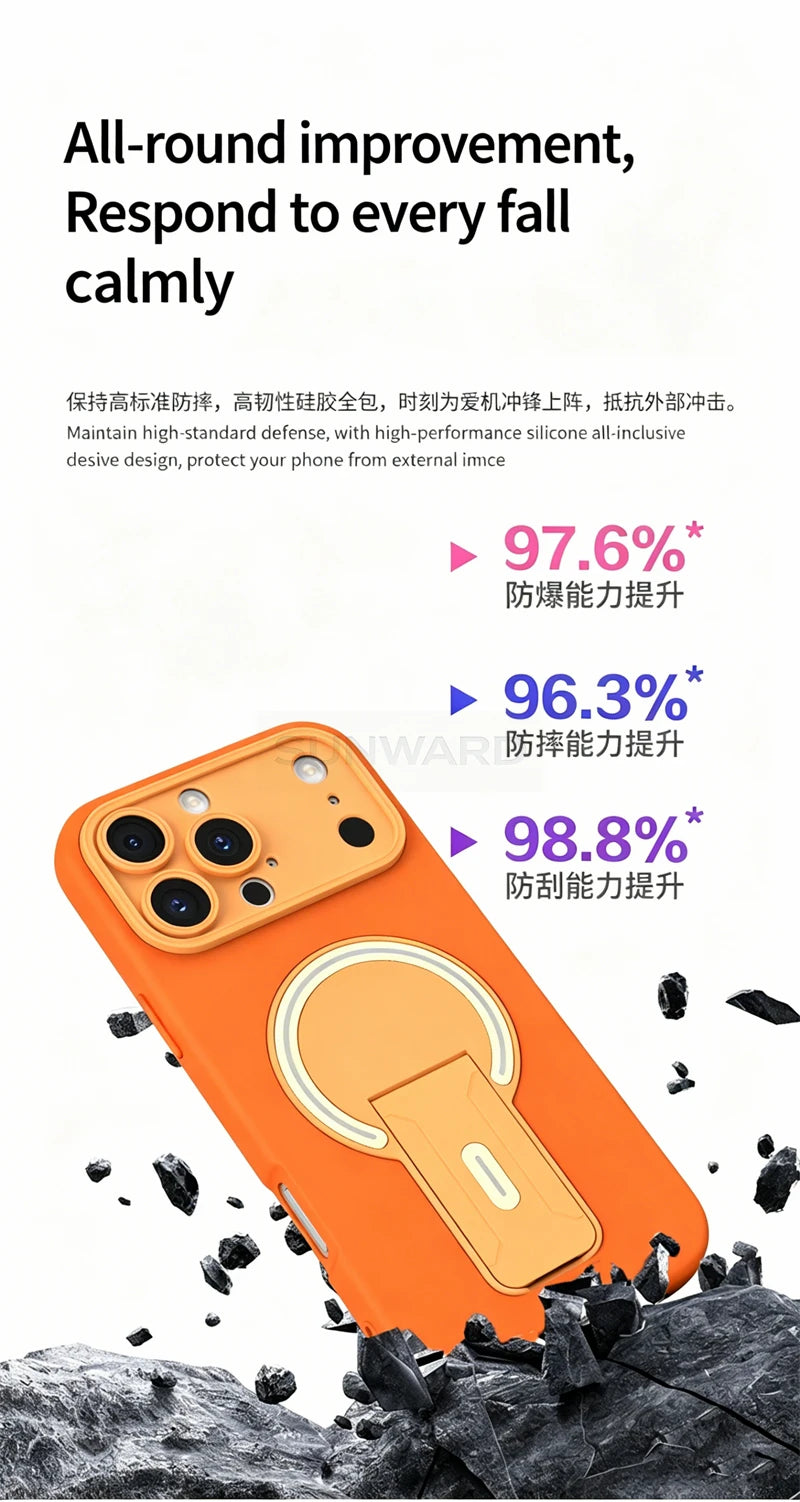 Luxury For Magsafe Magnetic Invisible Fold Bracket Matte Case For iPhone 17 16 15 14 Plus 11 12 13 Pro Max Lens Protective Cover