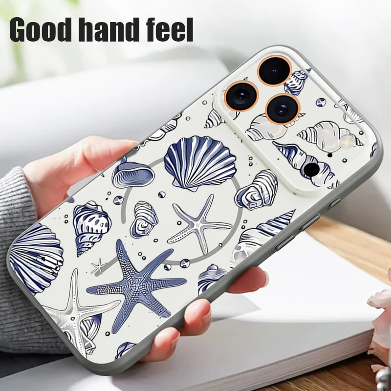 Whale Patterned Magnetic Case For iPhone 17 16 15 14 13 Pro Max For Magsafe Wireless Charge Shockproof Lens Protect Phone Cover