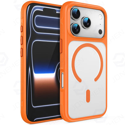 For Magsafe Skin Feel Transparent Phone Case For iPhone 17 16 15 Plus 14 13 12 Pro Max Air Metal Buttons Siliconen Bumper Cover