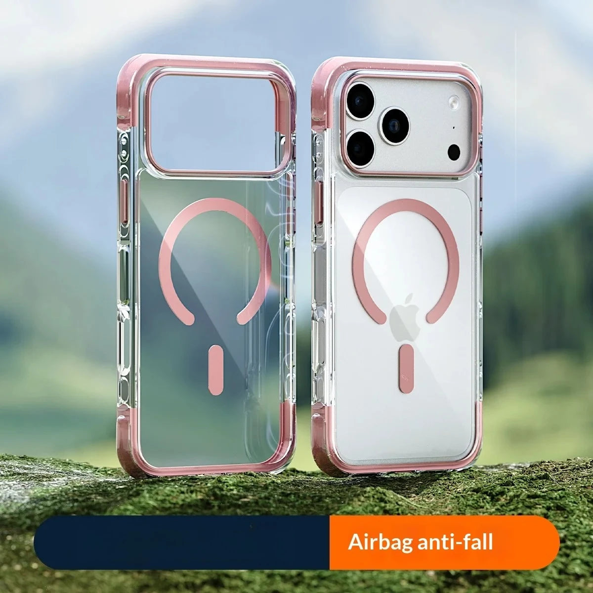 Real Airbag Anti-knock for Magsafe Case for iPhone 17 15 16 Pro Max 17Pro Transparent Back Metal Rotating Bracket Stand Cover