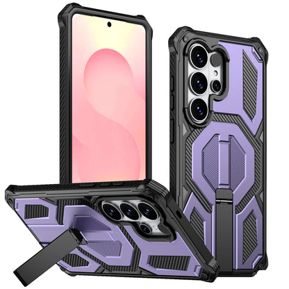 Armor Case For Samsung Galaxy S26 S25 S24 Ultra Plus 25 FE S24FE Coque For Magsafe Wireless Charging Magnetic Metal Stand Cover