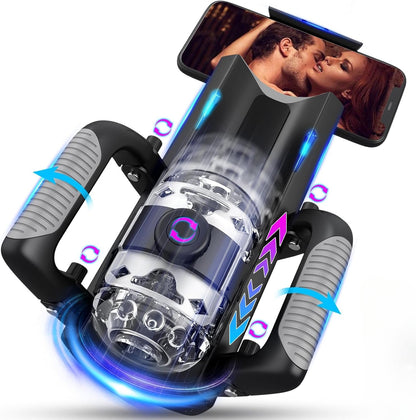 Sex Toy for Men Male Masturbators - Sex Toys Hands Free Pocket Pussy with 12cm Thrusting Distance, Male Sex Toys Penis Pump Male Stroker Masturbator with Phone Stand & Foldable Handle, Blowjob Machine